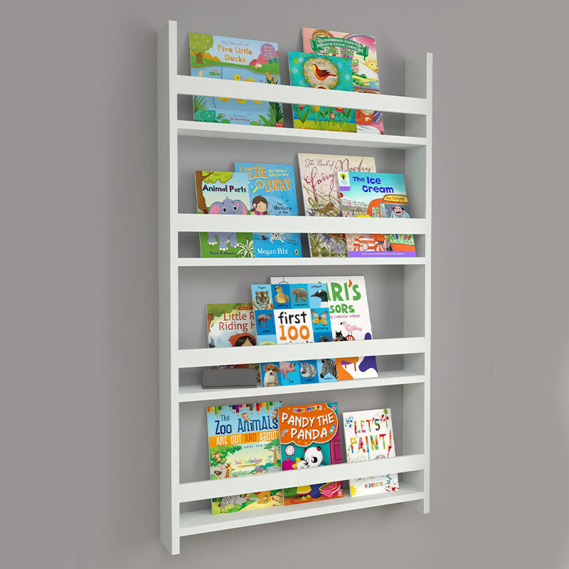 Wall Bookshelf KIDO in white, measuring 70x10x120cm, designed for children's autonomy and organization.